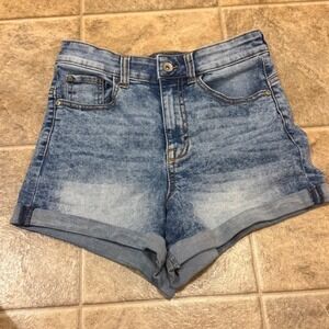 Ariya Jeans Womens High Rise Acid Wash Cuffed Denim Shorts Blue Size 5/27
